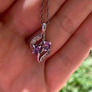 Diamond & Tanzanite Sterling Silver 2 Stone Suite Antique Vintage Necklace